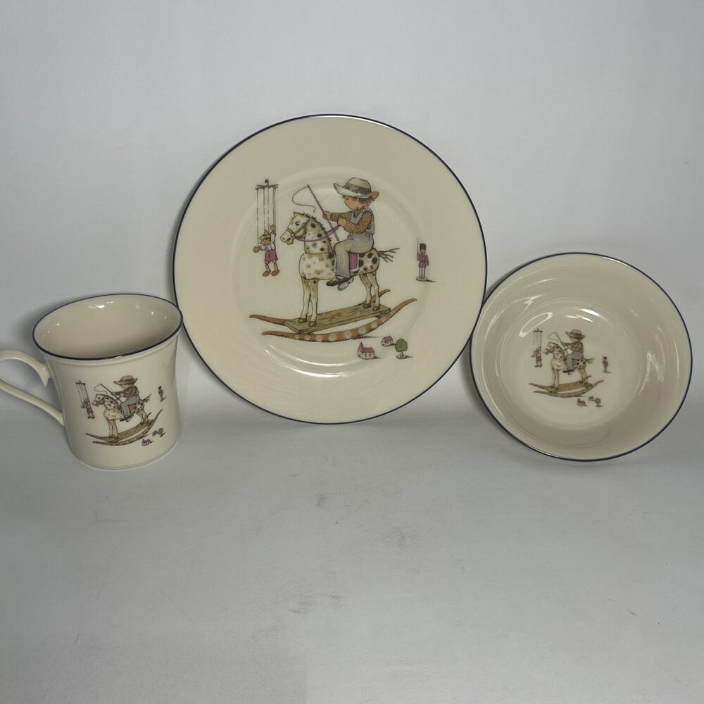 VTG Lenox Special Child’s 3 pc dinnerware set boy rocking horse bowl plate cup